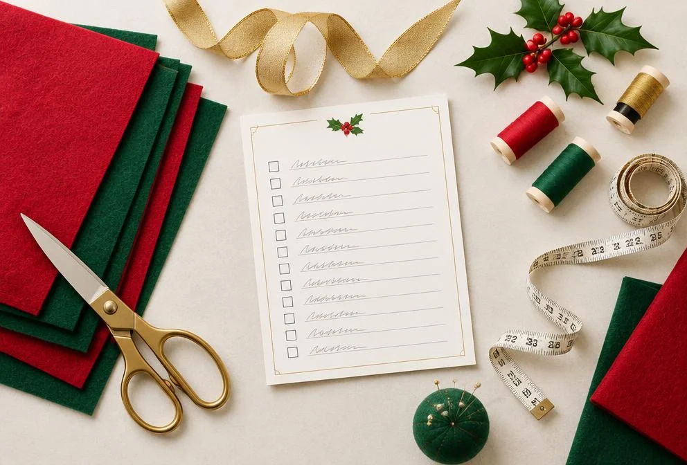 Materiales de manualidades y una lista organizada de compras