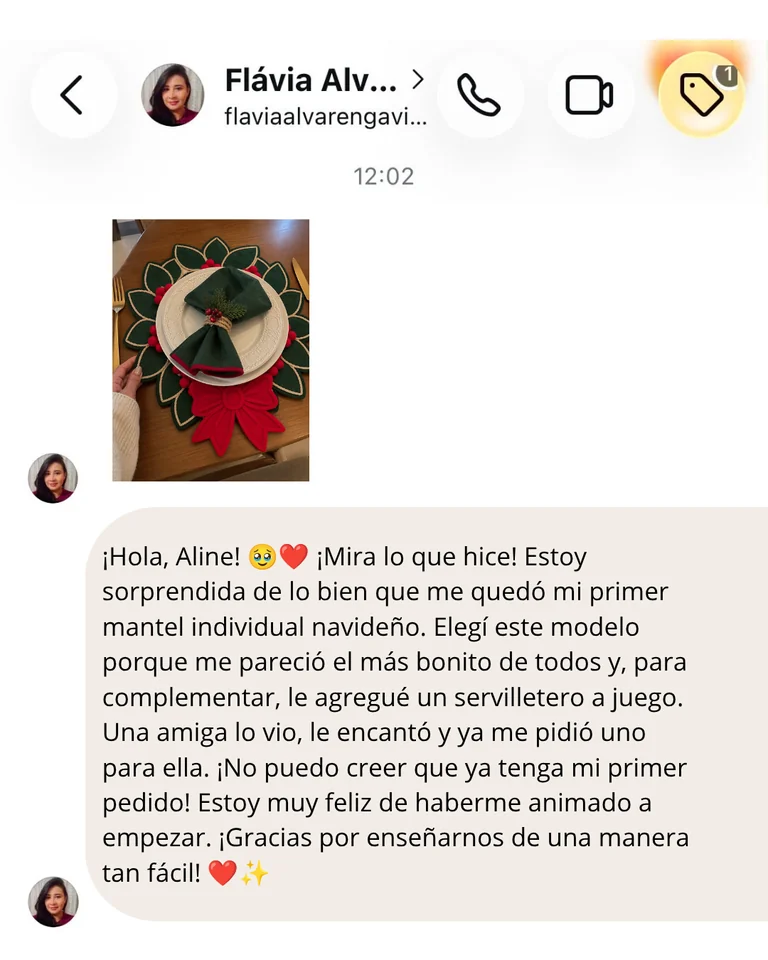 Testimonio de clienta 1 sobre el kit de manteles individuales navideños