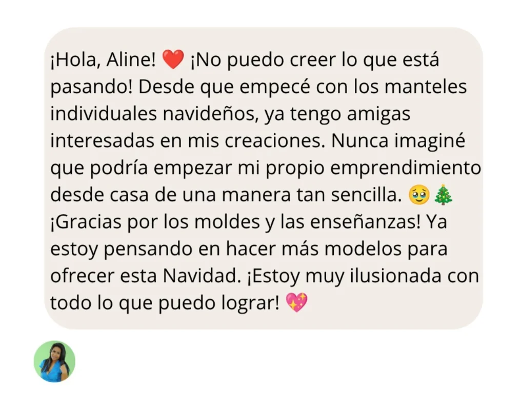 Testimonio de clienta 2 sobre el kit de manteles individuales navideños