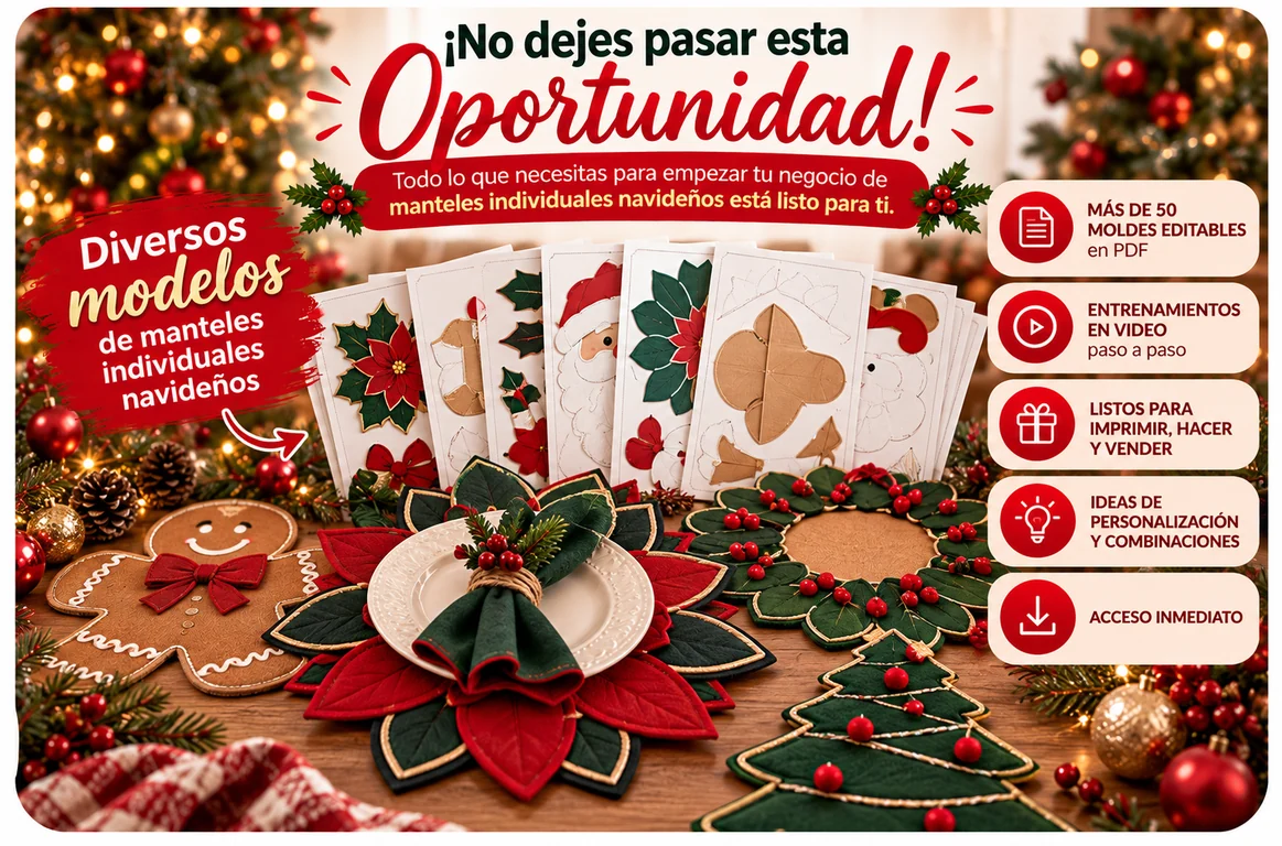Moldes de manteles individuales navideños y entrenamientos para imprimir, hacer y vender